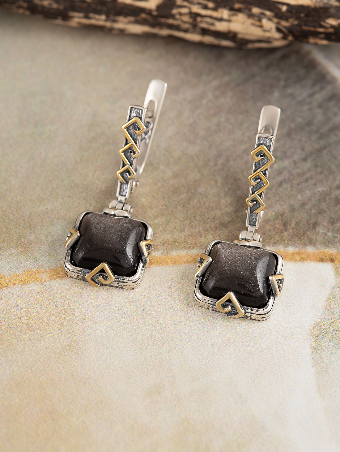 Err1286z Обсидиан Серьги (Ag 925)