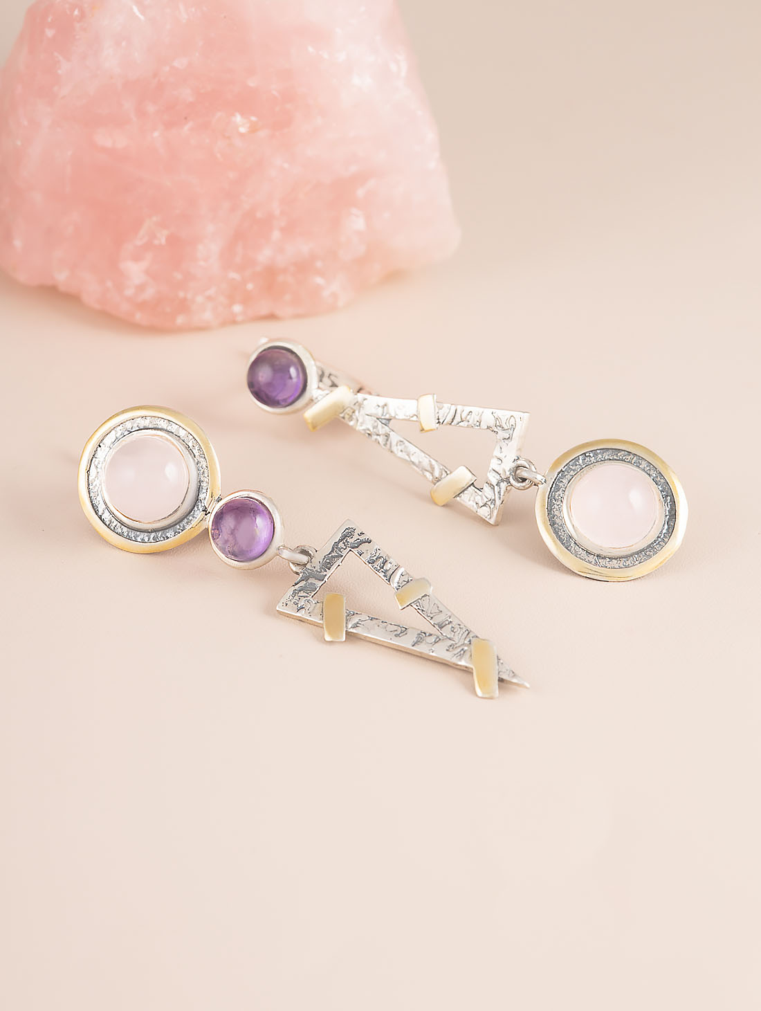 Err1184z Роз.кварц. Аметист Серьги (Ag 925)