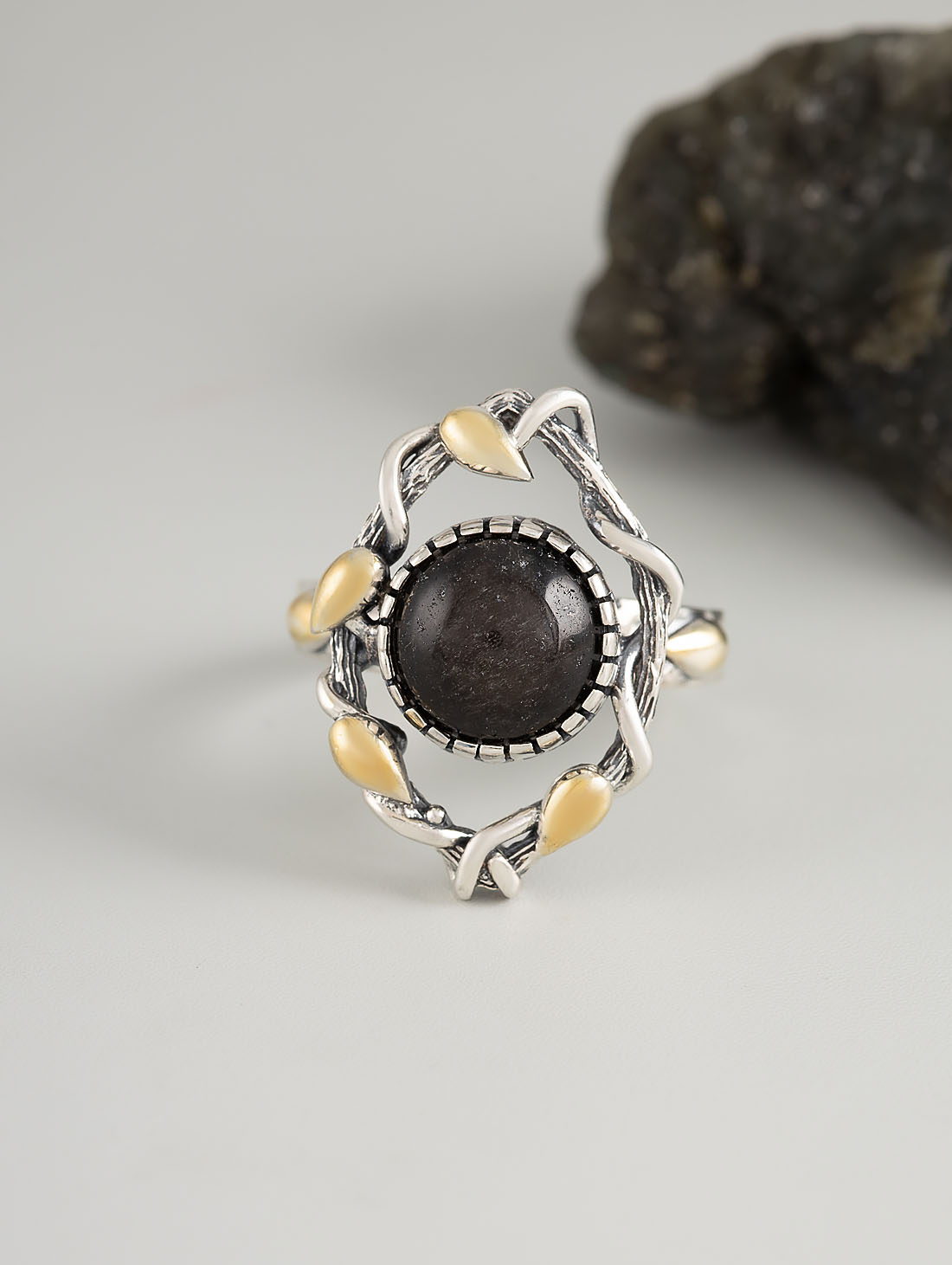 Rrr1476z Обсидиан Кольцо (Ag 925)