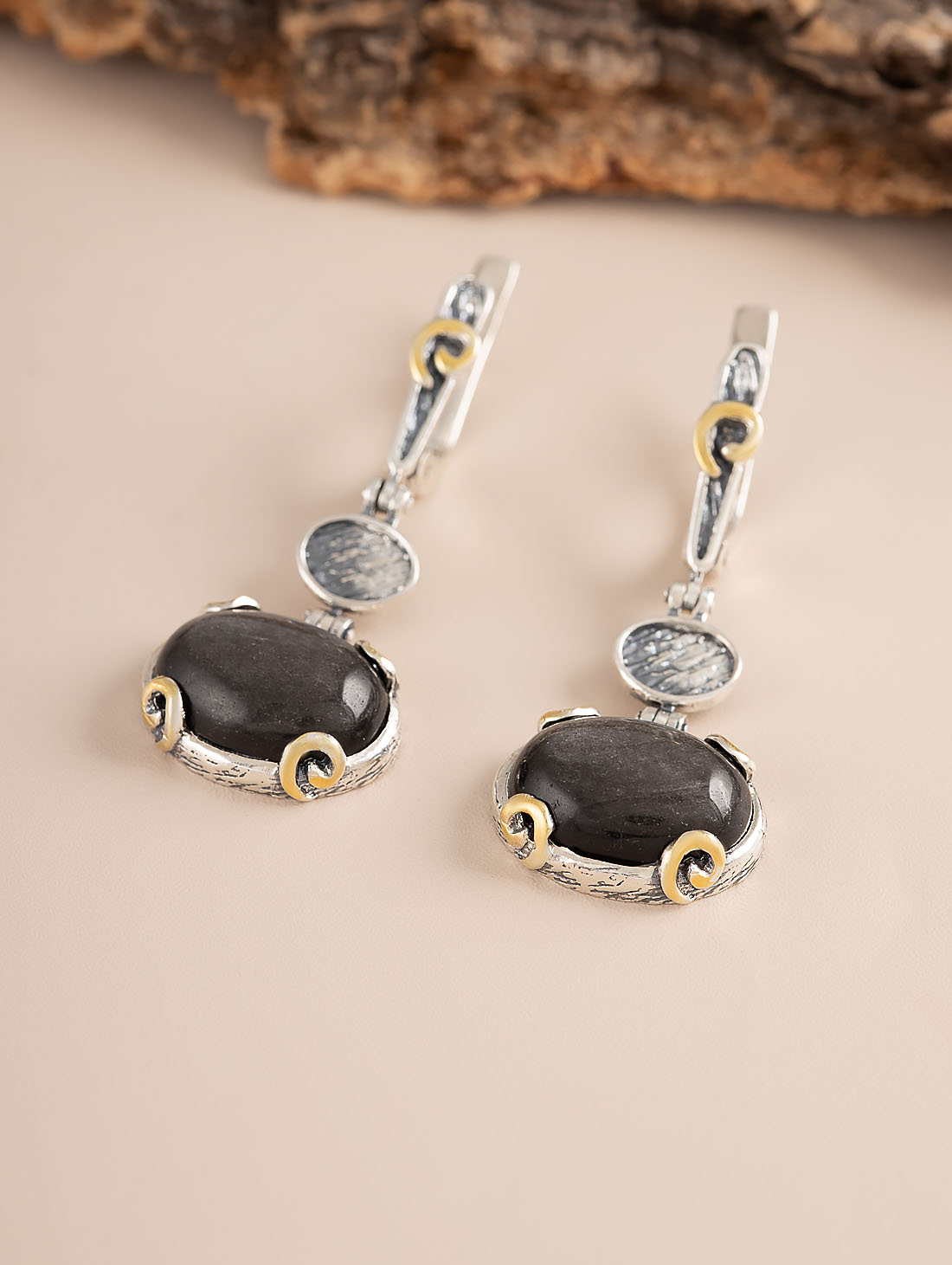 Err1297z Обсидиан Серьги (Ag 925)