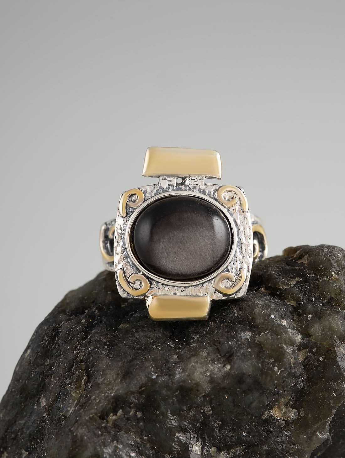 Rrr1157z Обсидиан Кольцо (Ag 925)