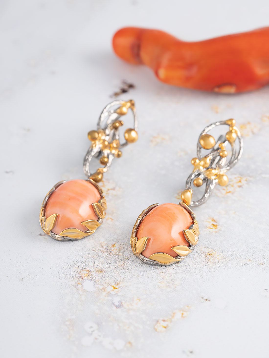 1593R Коралл оран Серьги (Ag 925)