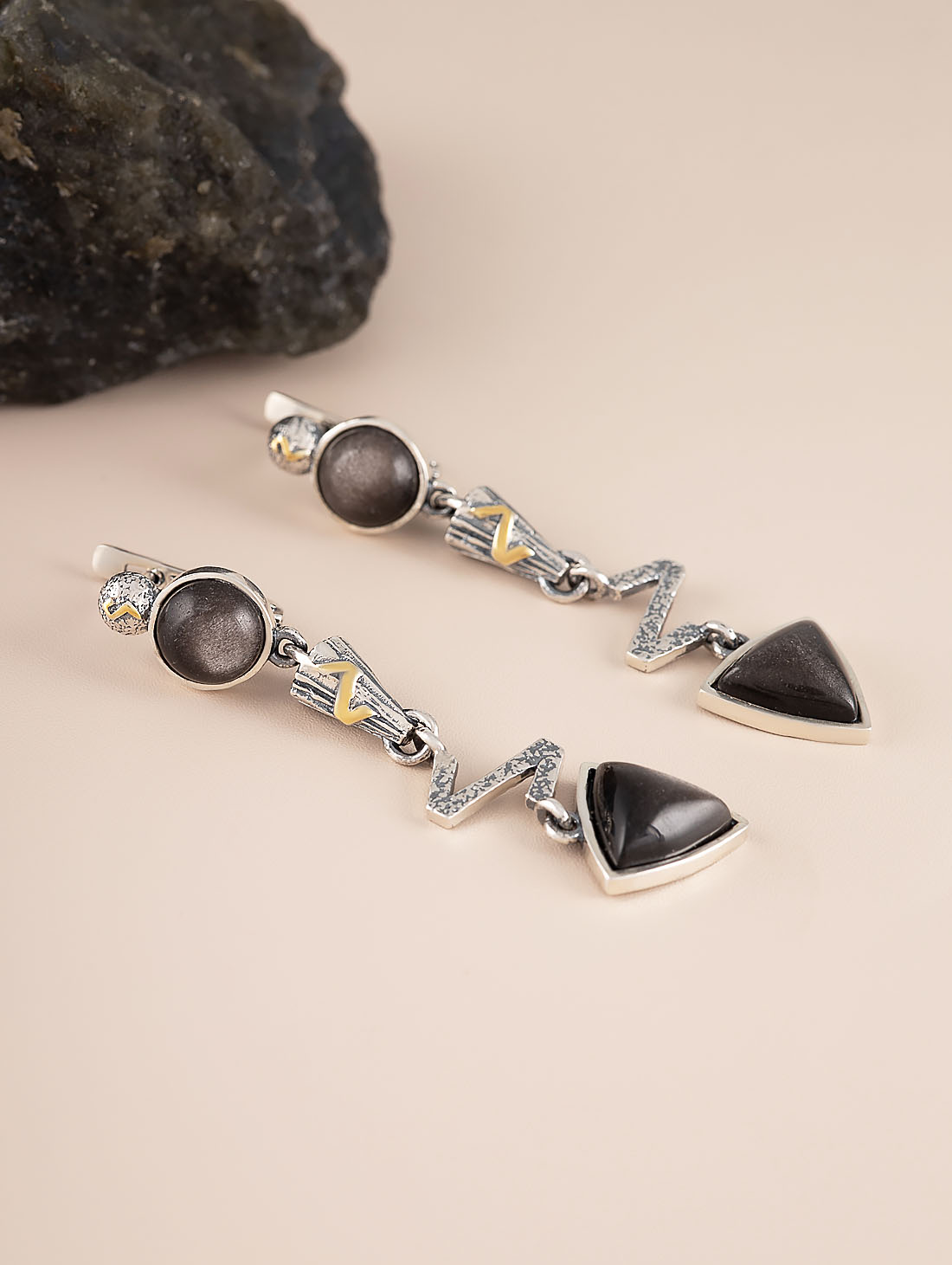 Err1198z Обсидиан Серьги (Ag 925)