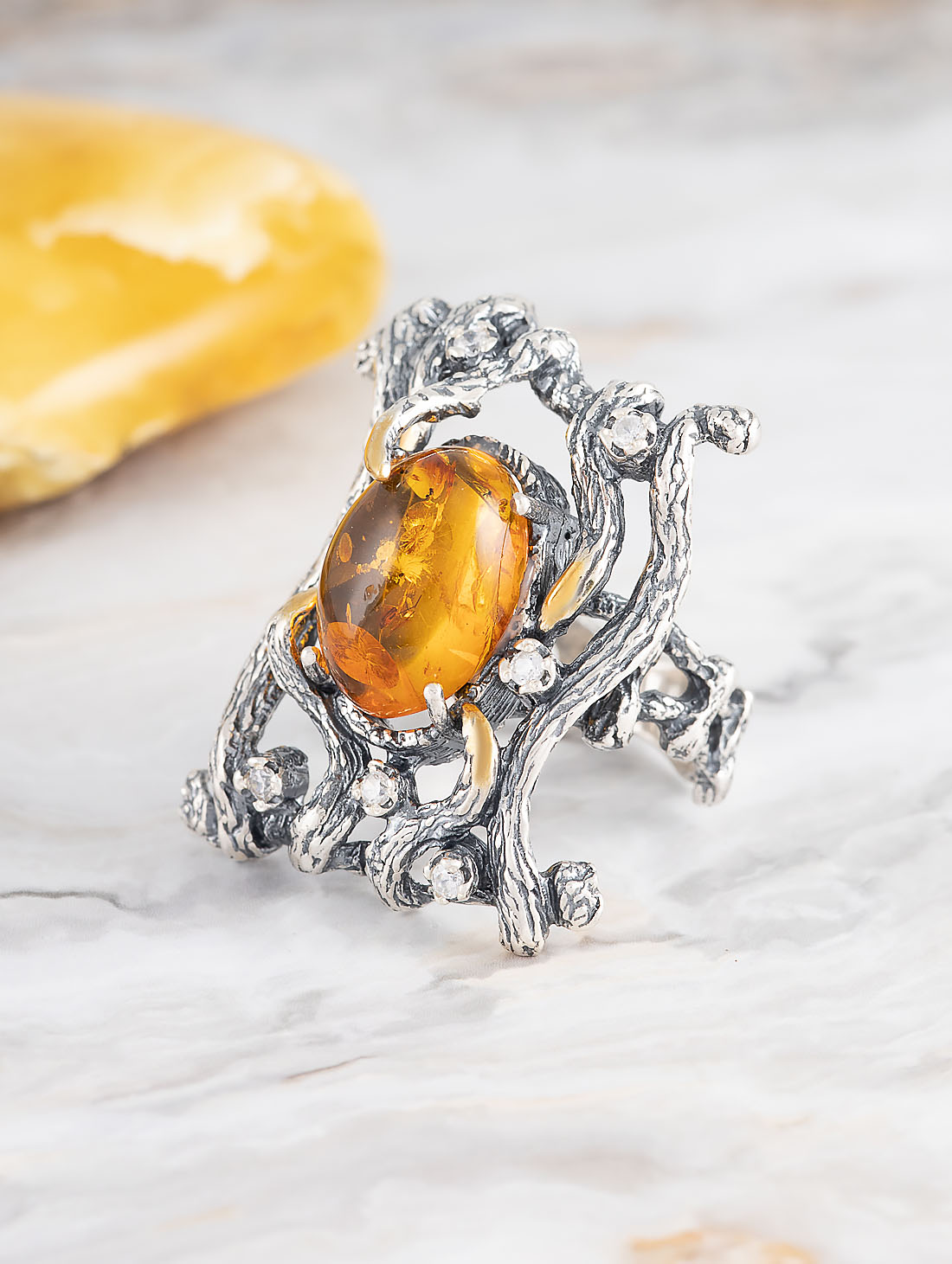 Rrr1103z Янтарь кор Кольцо (Ag 925)