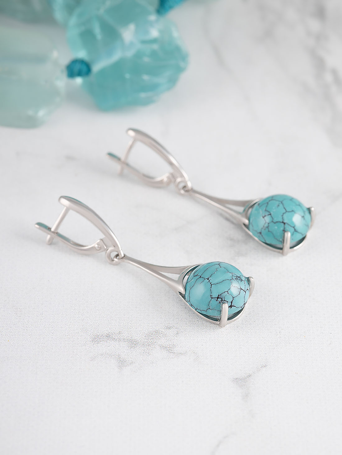 1529R Бирюза Серьги (Ag 925)