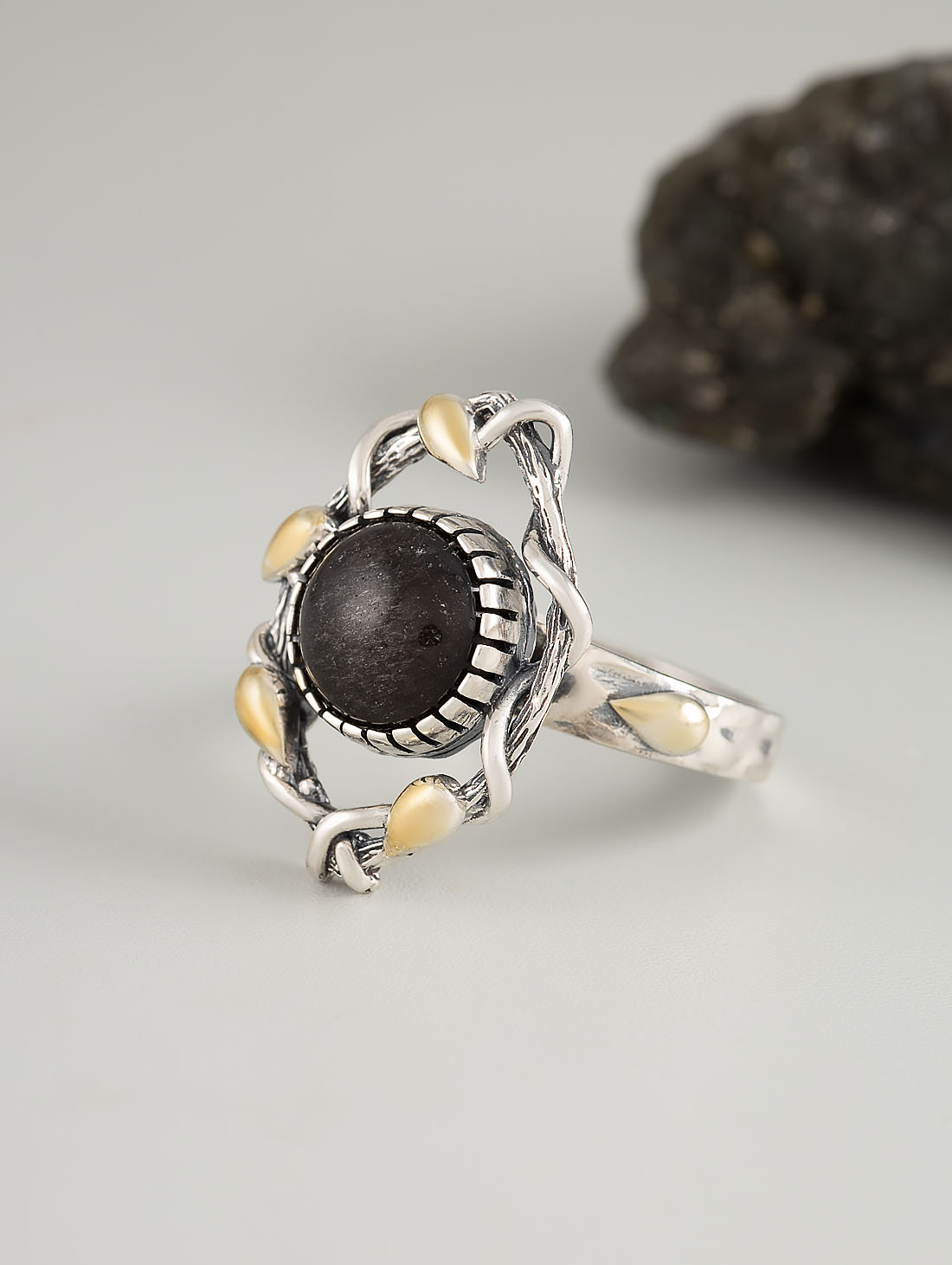 Rrr1476z Обсидиан Кольцо (Ag 925)