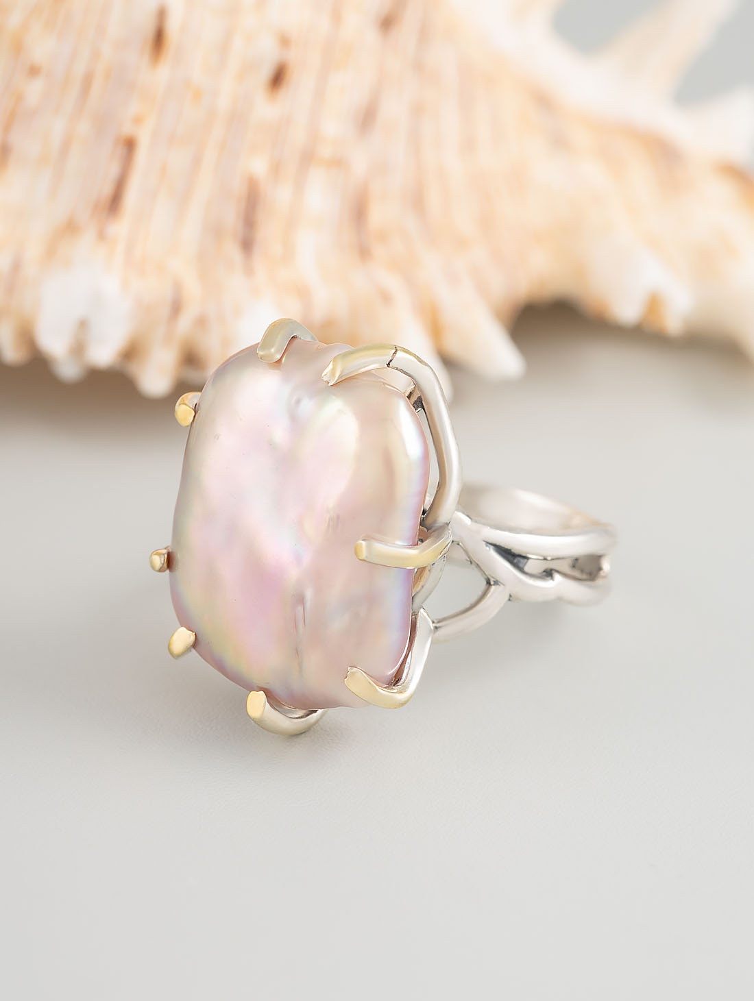 Rrr1453z Бароч.жемчуг роз Кольцо (Ag 925)