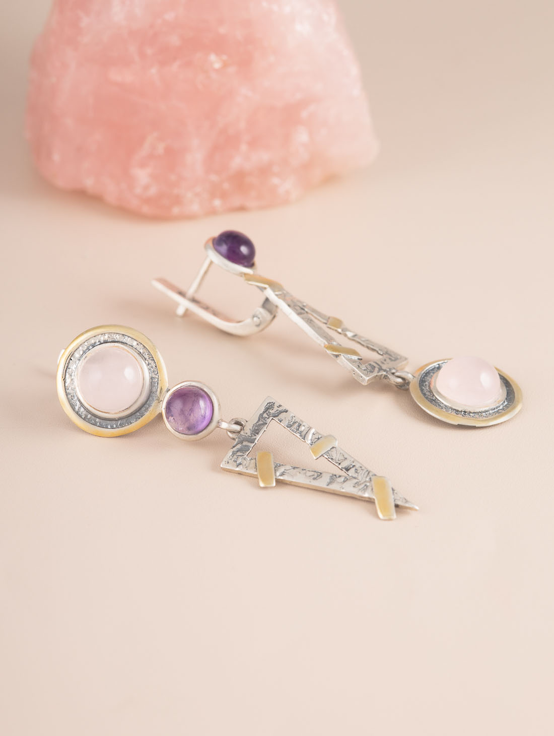 Err1184z Роз.кварц. Аметист Серьги (Ag 925)