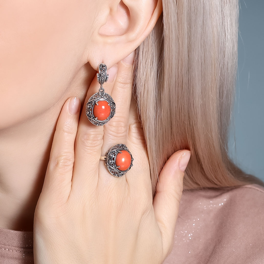 0609 Коралл Кольцо (Ag 925)