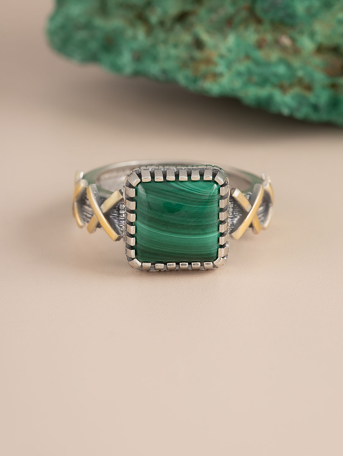 Rrr1506z Малахит Кольцо (Ag 925)