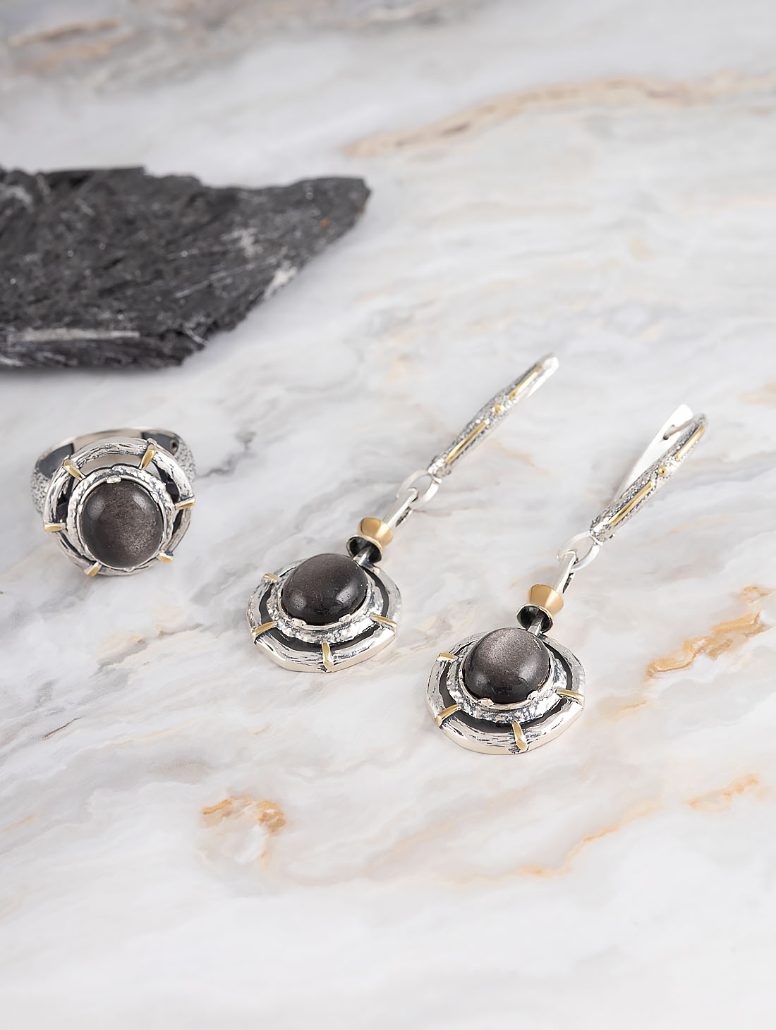 Err1164z Обсидиан Серьги (Ag_925)