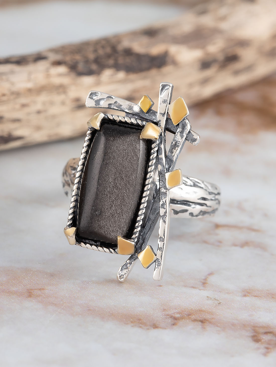 Rrr1456z Обсидиан Кольцо (Ag 925)