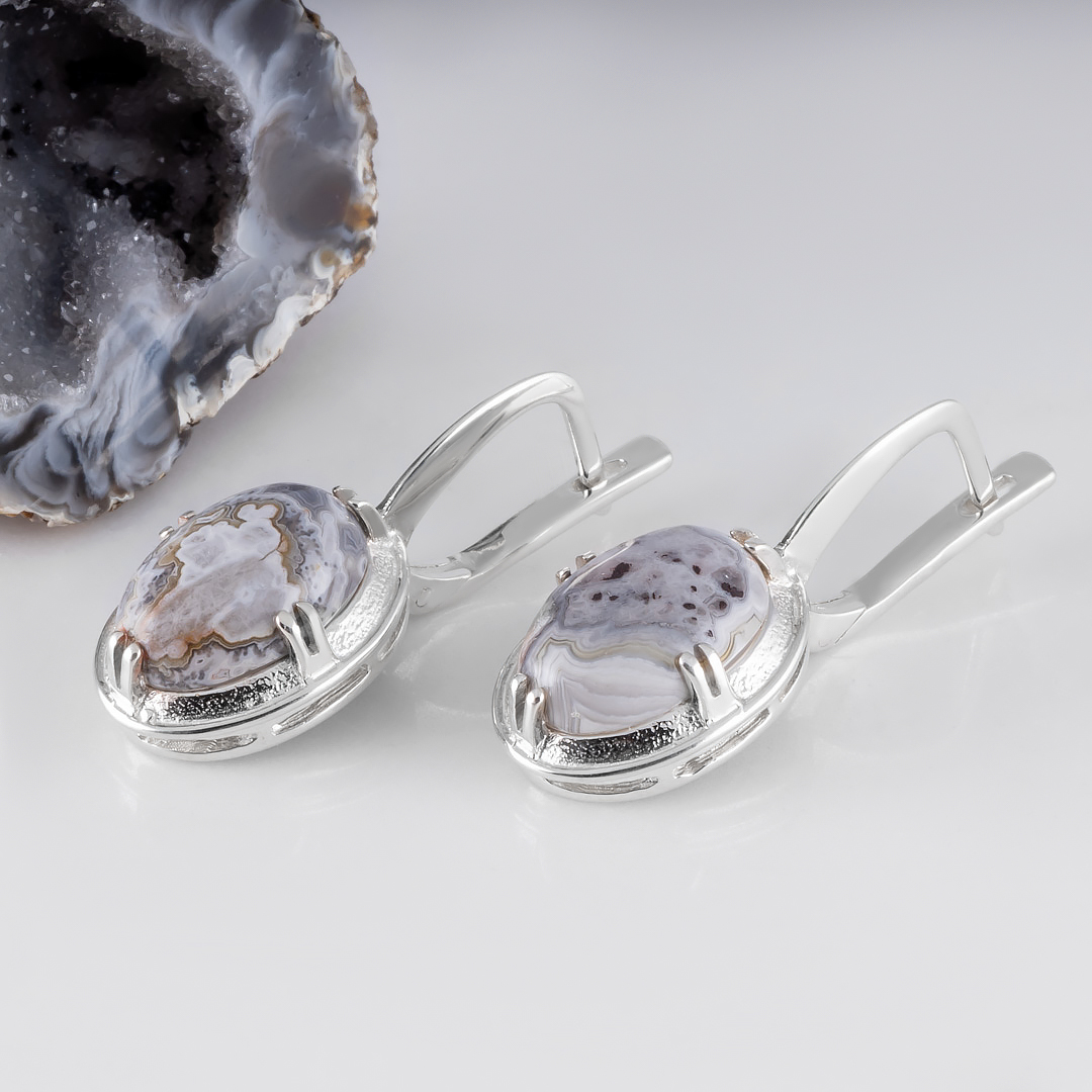 1234R Агат сер. Серьги (Ag 925)