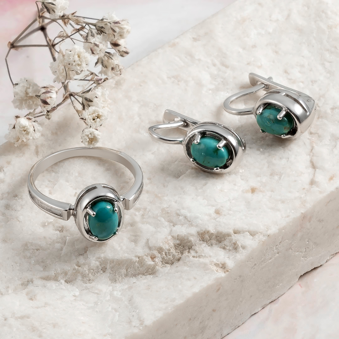 1240R Бирюза Серьги (Ag 925)