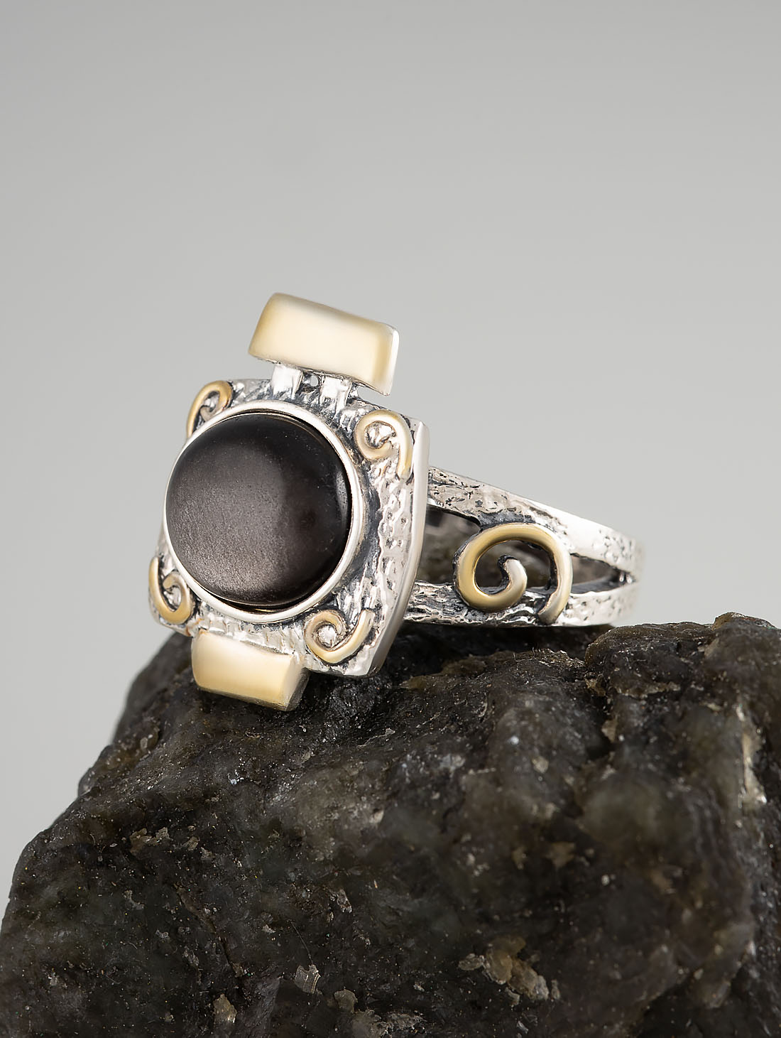 Rrr1157z Обсидиан Кольцо (Ag 925)