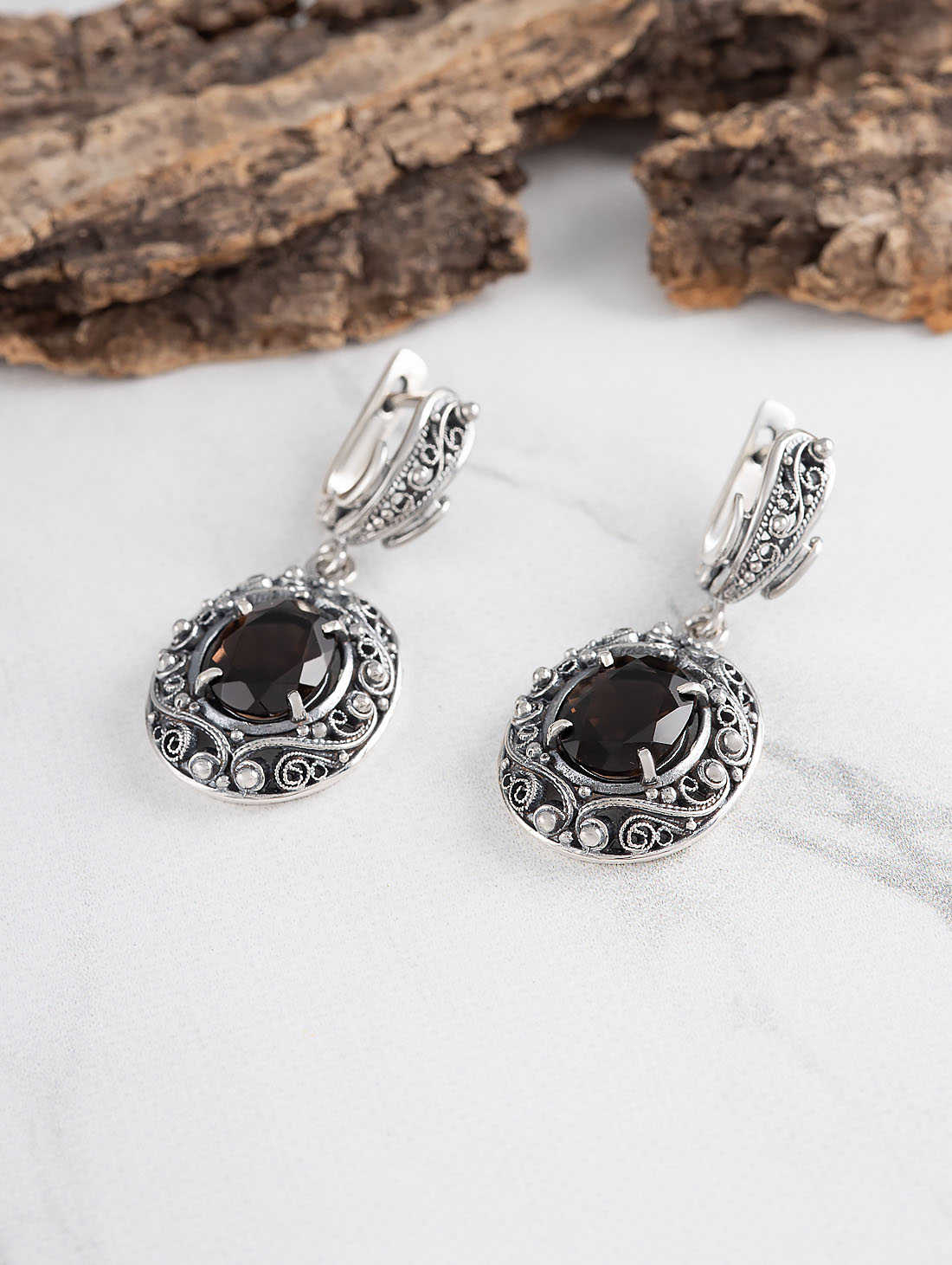 1222 Раухтопаз Серьги (Ag 925)