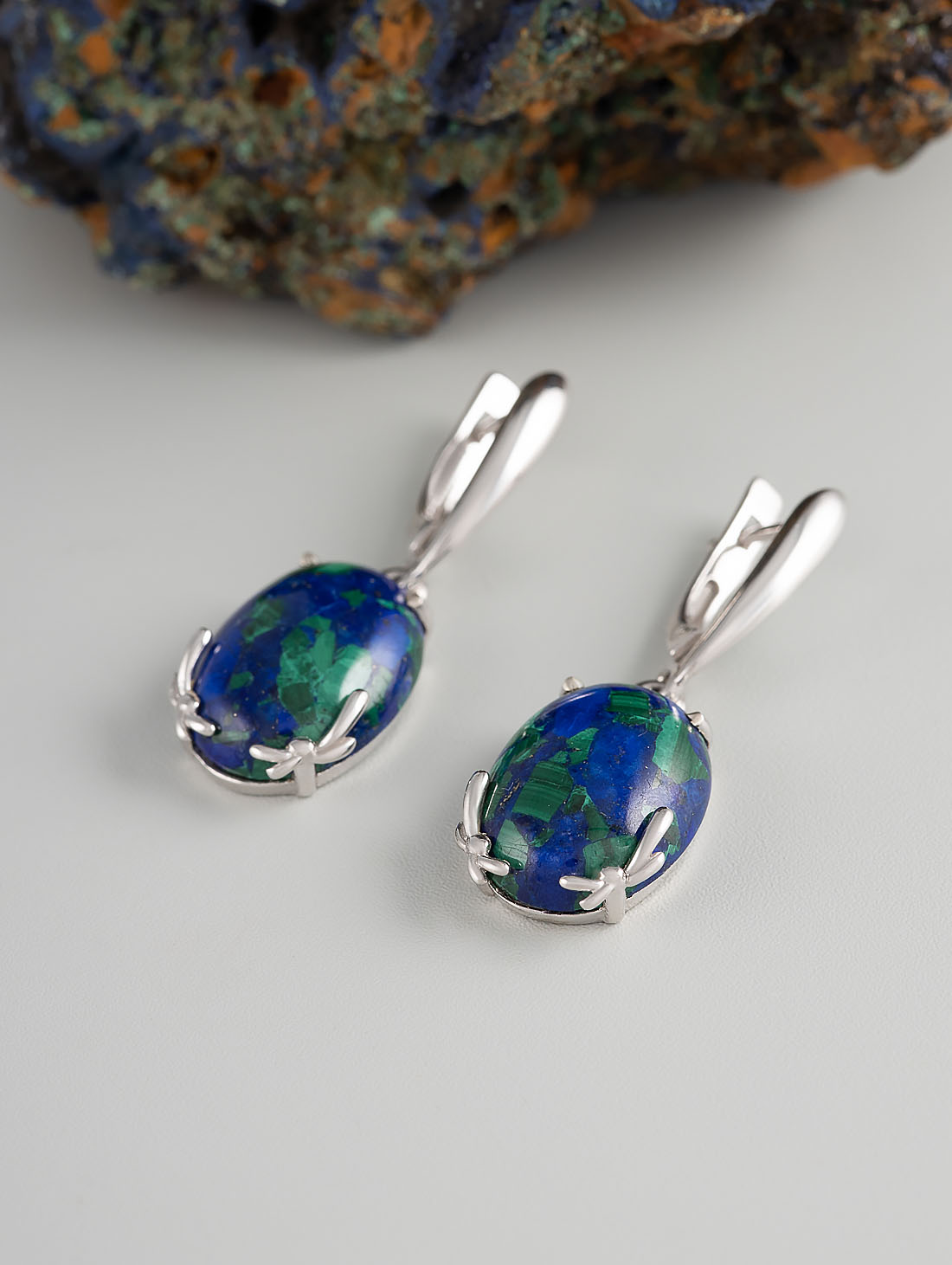 1556R Азурит Серьги (Ag 925)