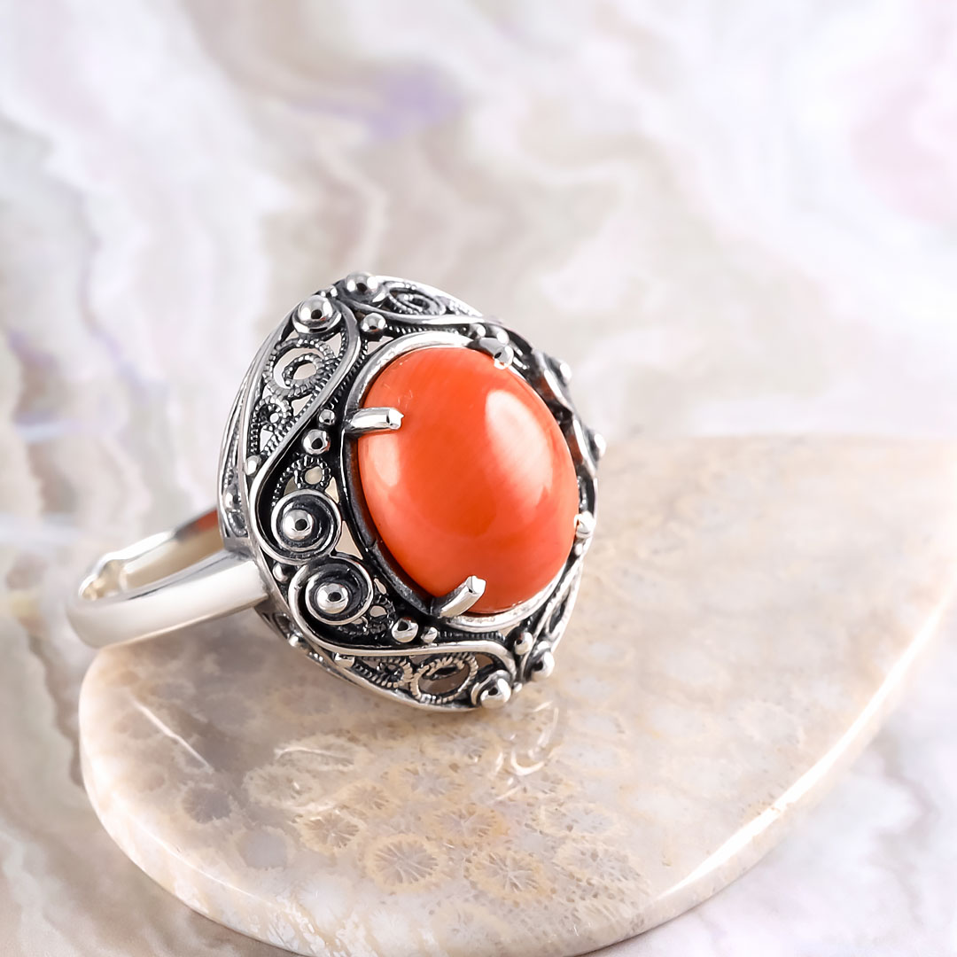 0609 Коралл Кольцо (Ag 925)