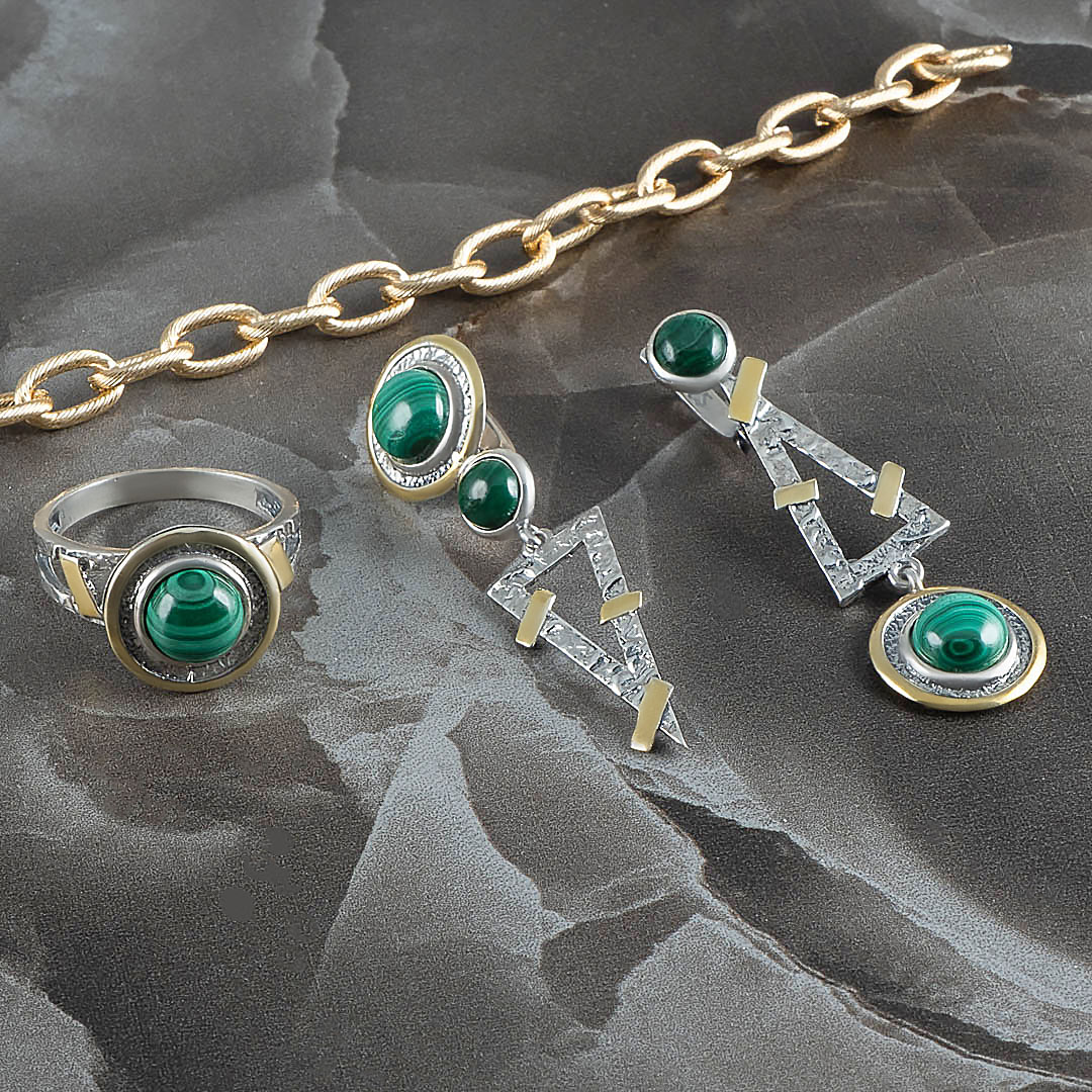 Rrr1184z16 Малахит Кольцо (Ag_925)