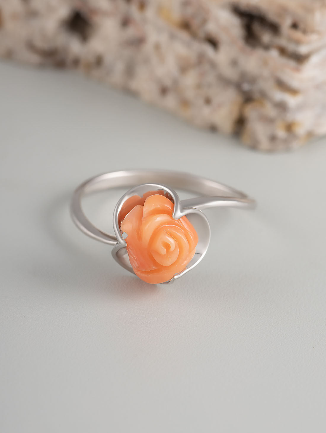 0274R Коралл узор Кольцо (Ag 925)