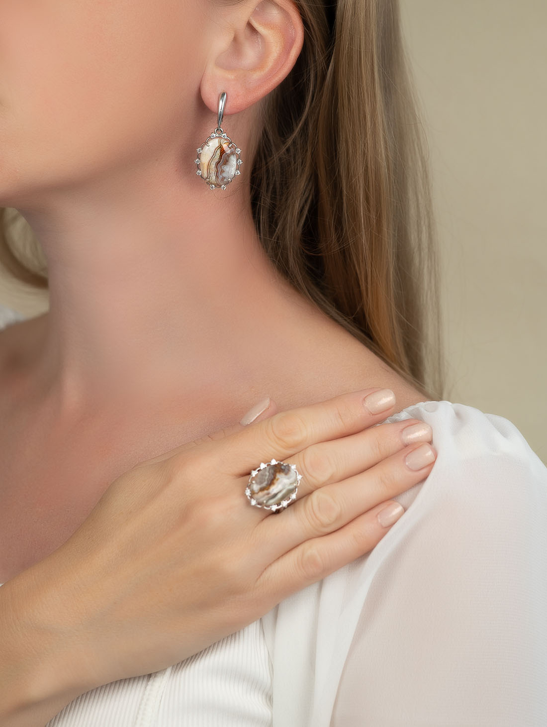 1554R Агат Серьги (Ag 925)