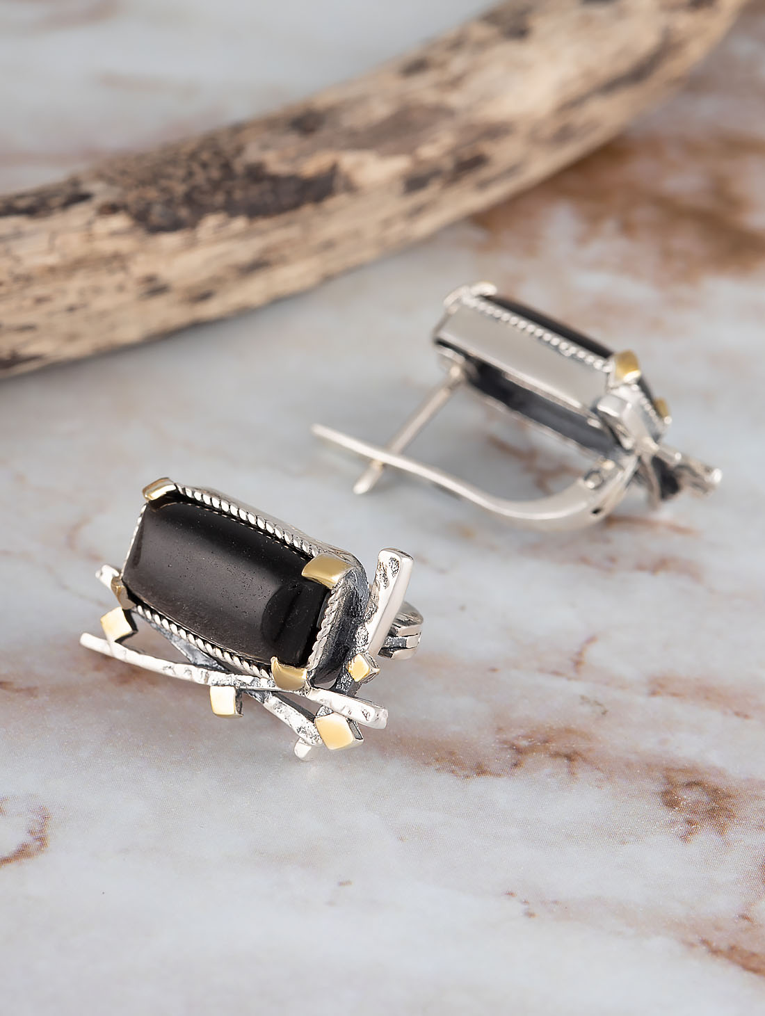 Err1456z Обсидиан Серьги (Ag 925)