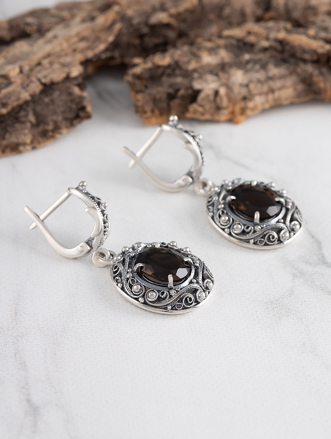 1222 Раухтопаз Серьги (Ag 925)