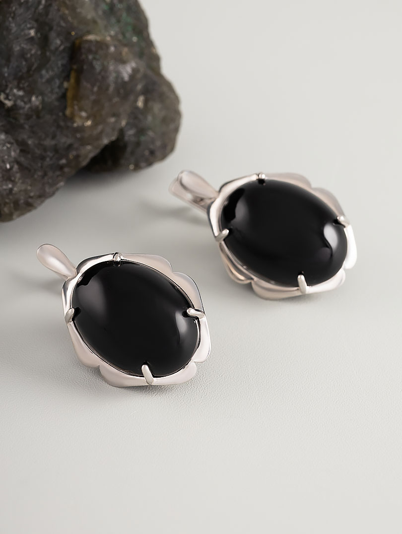 1575R Обсидиан Серьги (Ag 925) 