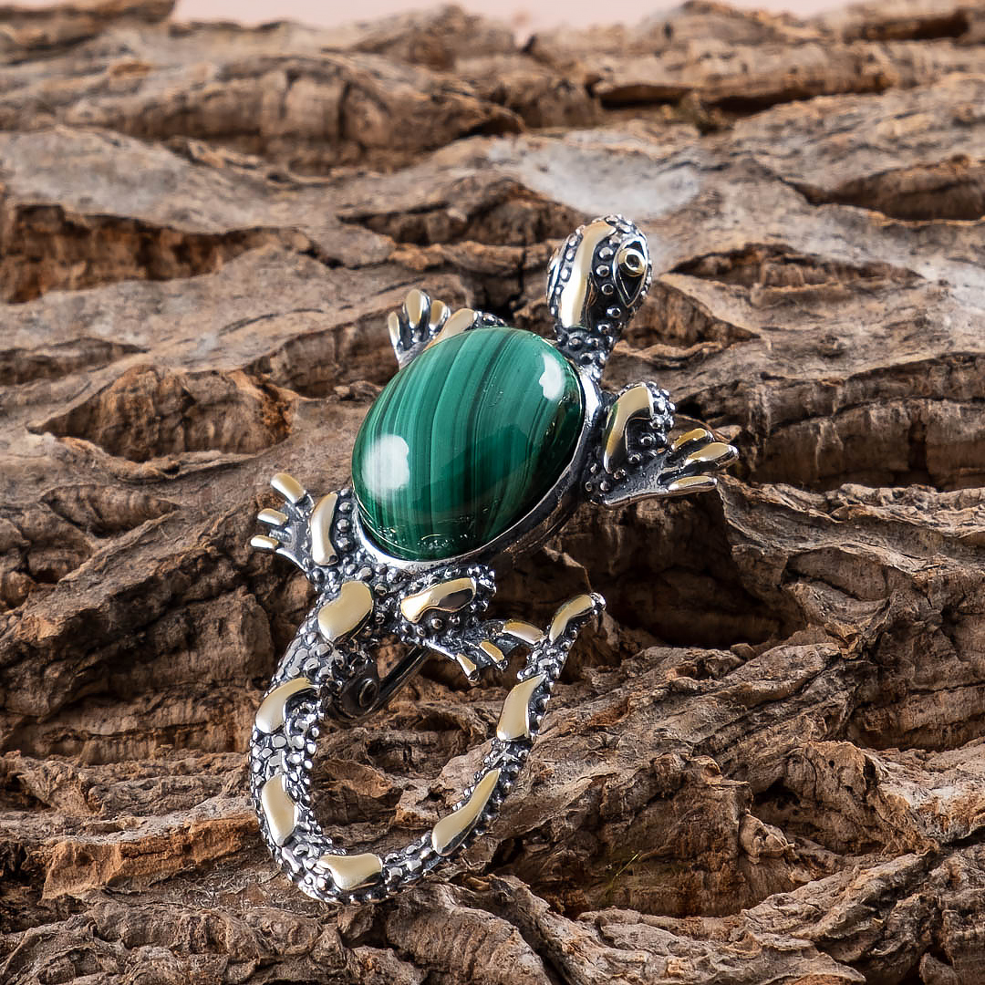 Brr1264z Малахит Брошь (Ag 925)