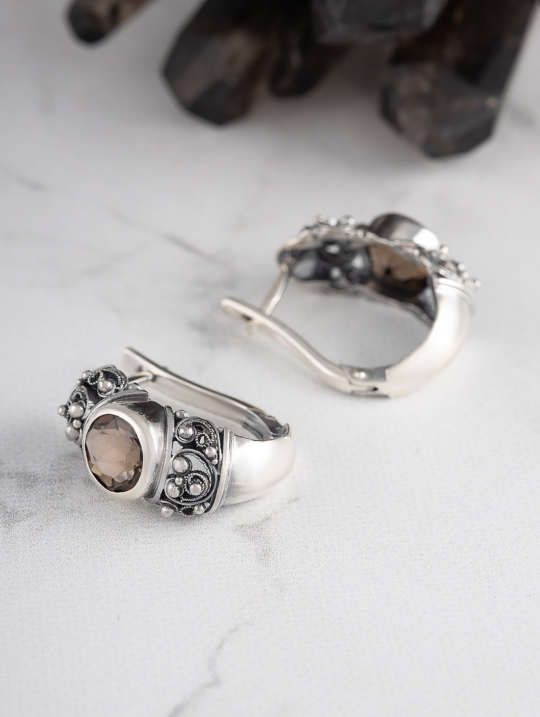 1227 Раухтопаз огр Серьги (Ag 925)