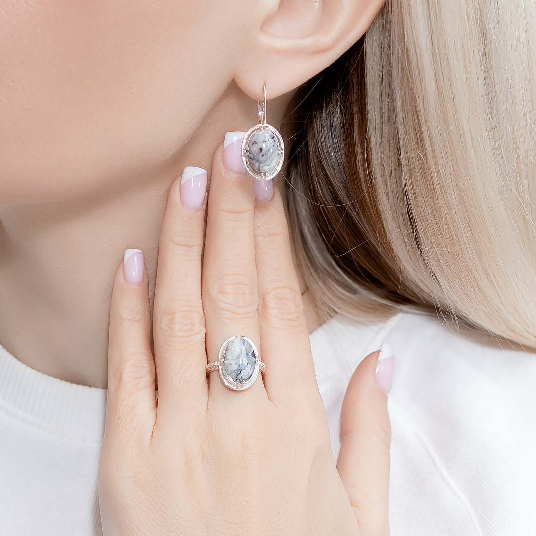 1234R Агат сер. Серьги (Ag 925)