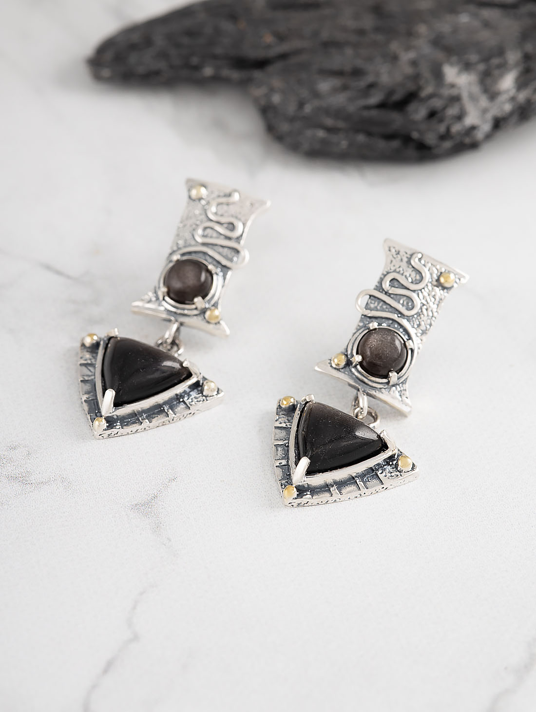 Err1507z Обсидиан Серьги (Ag 925)