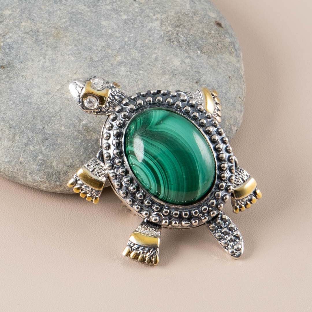 Brr1265z Малахит Брошь (Ag 925)