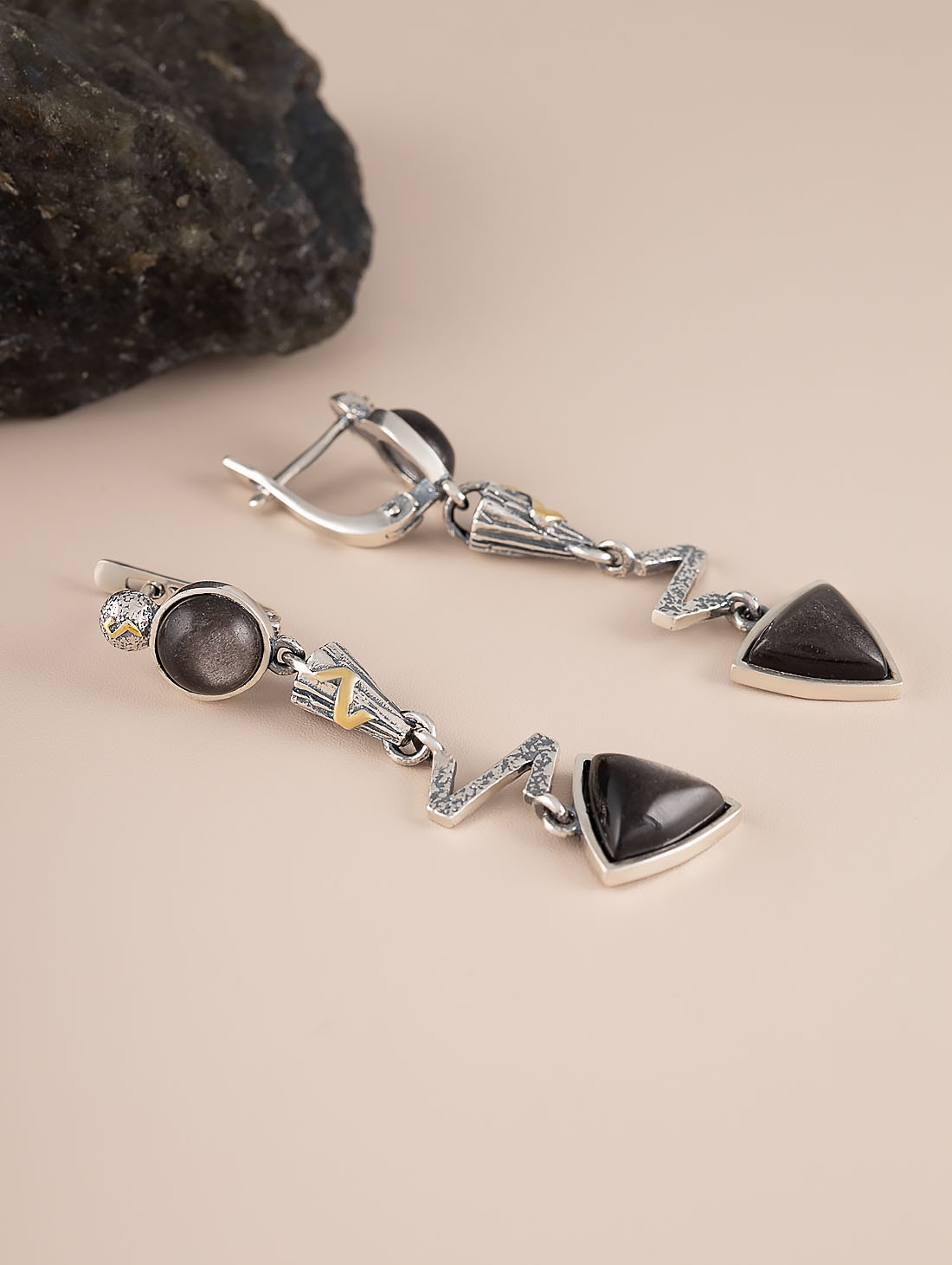 Err1198z Обсидиан Серьги (Ag 925)