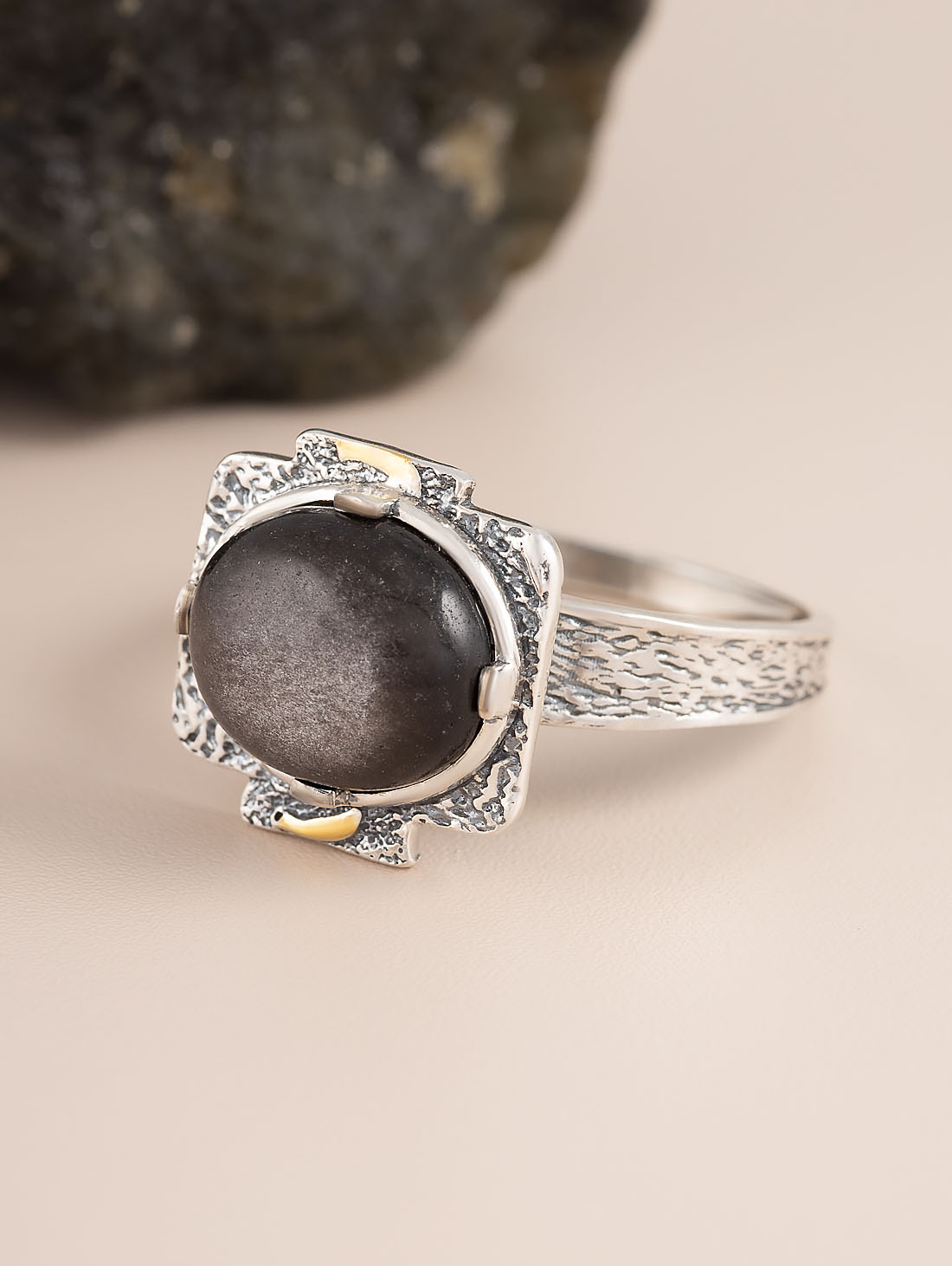 Rrr1465z Обсидиан Кольцо (Ag 925)