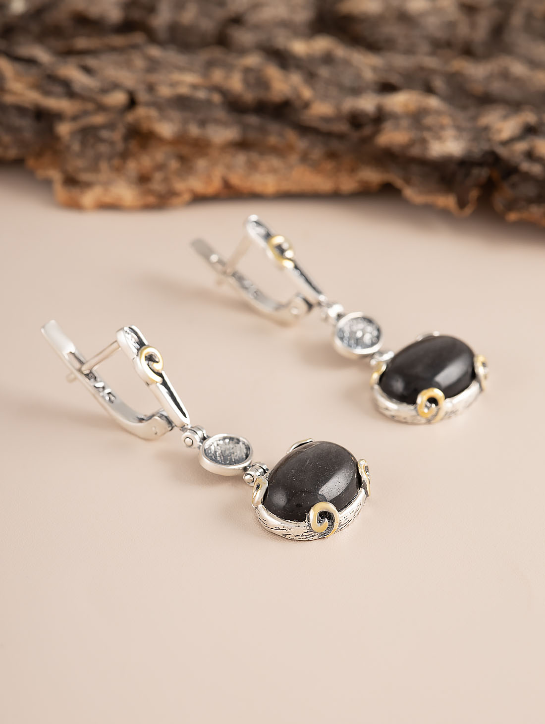 Err1297z Обсидиан Серьги (Ag 925)