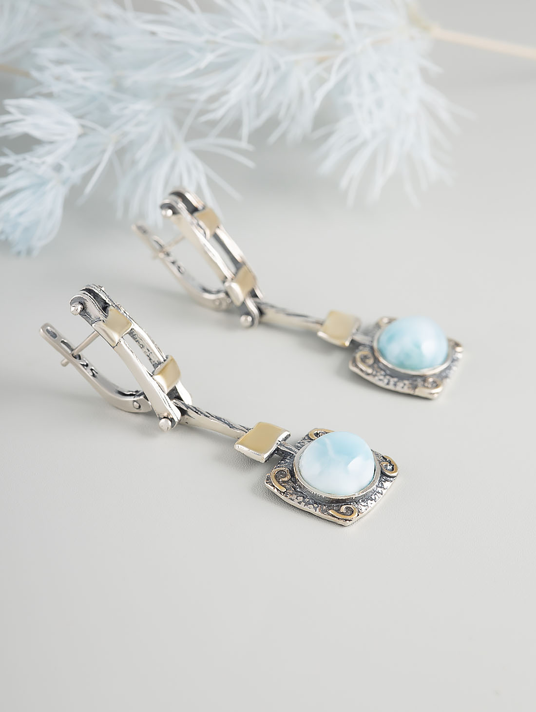 Err1157z Ларимар Серьги (Ag 925)