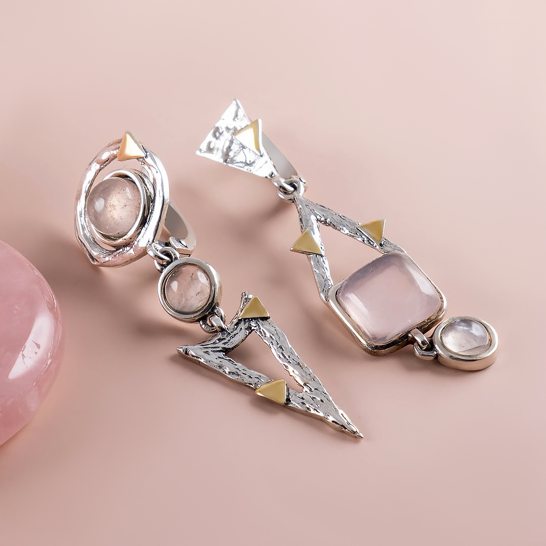 Err1238z Розовый кварц Серьги (Ag 925)