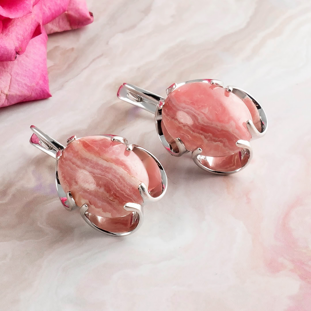 1231R Родохрозит Серьги (Ag 925)
