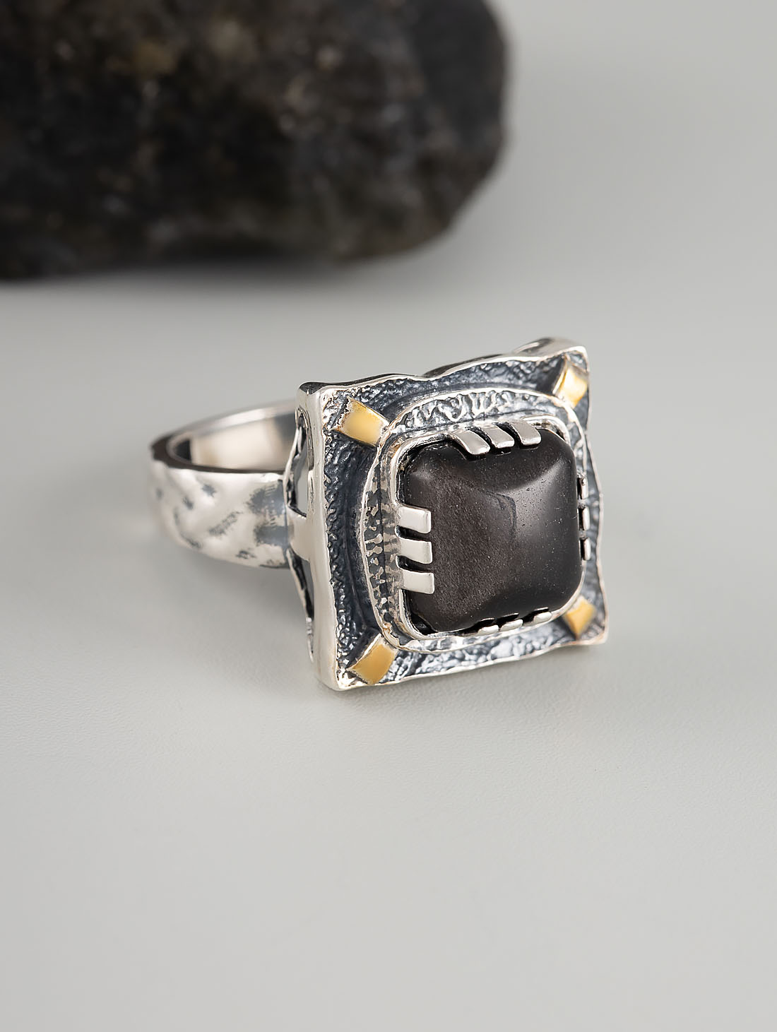 Rrr1479z Обсидиан Кольцо (Ag 925)