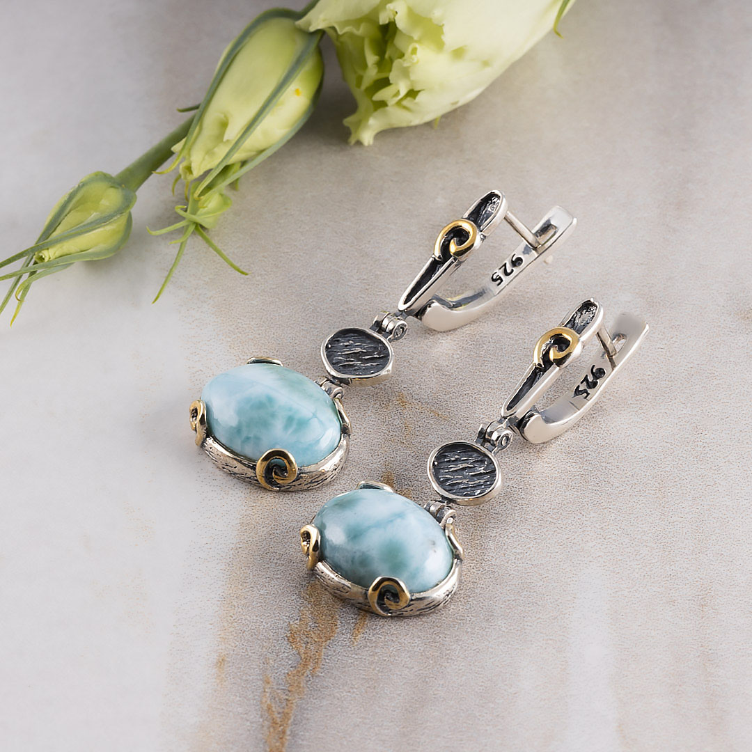 Err1297z14 Ларимар Серьги (Ag 925)