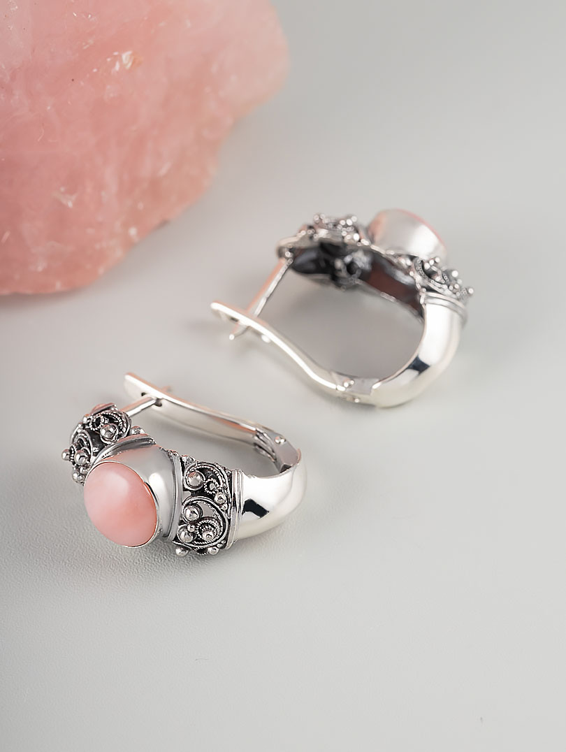 1227 Опал роз Серьги (Ag 925)