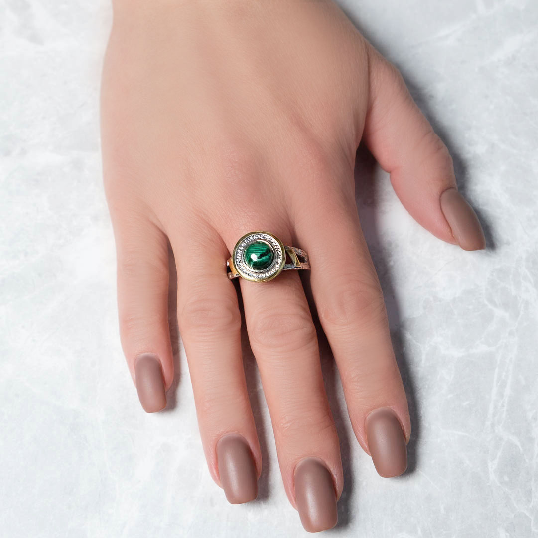 Rrr1184z16 Малахит Кольцо (Ag_925)