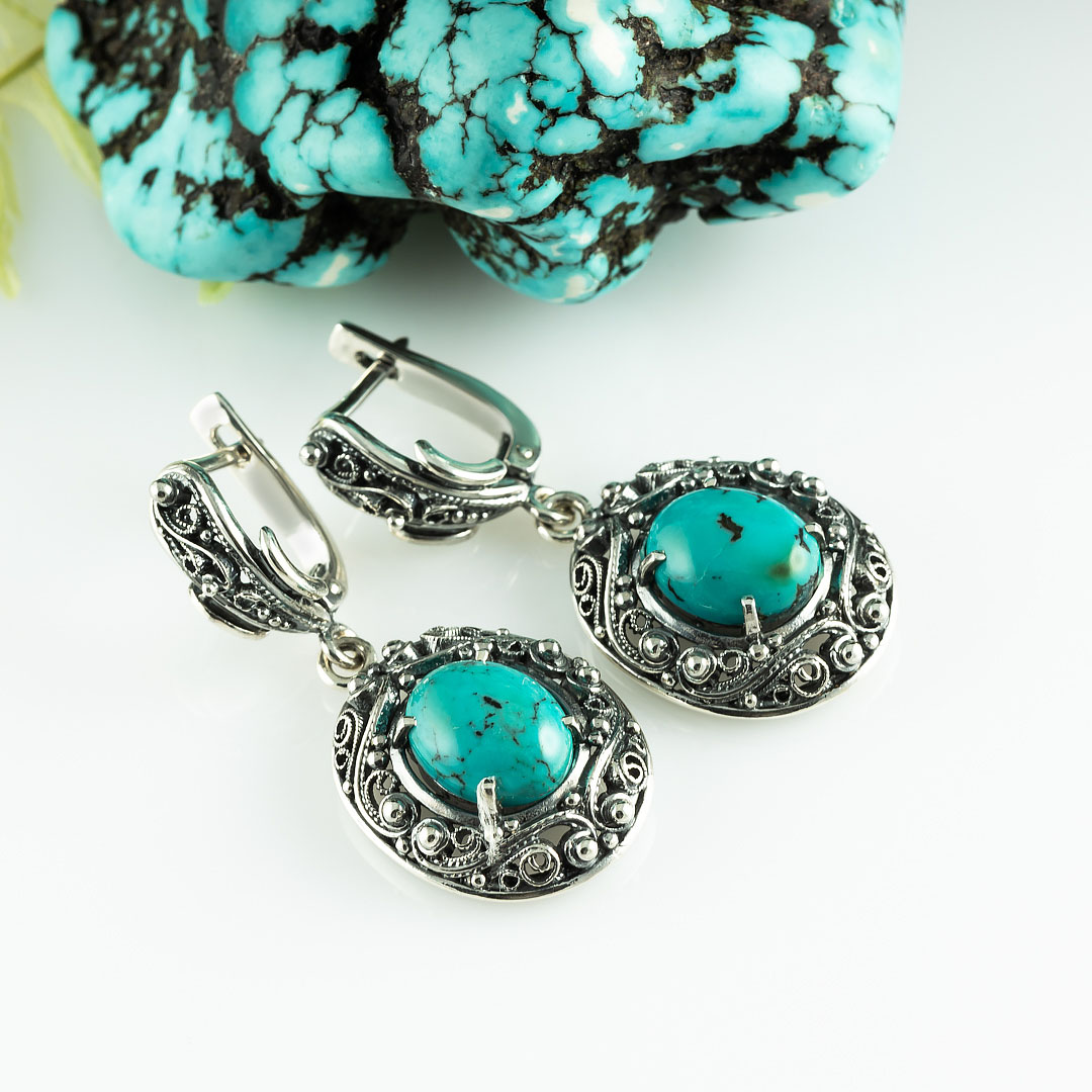 1222 Бирюза Серьги (Ag 925)
