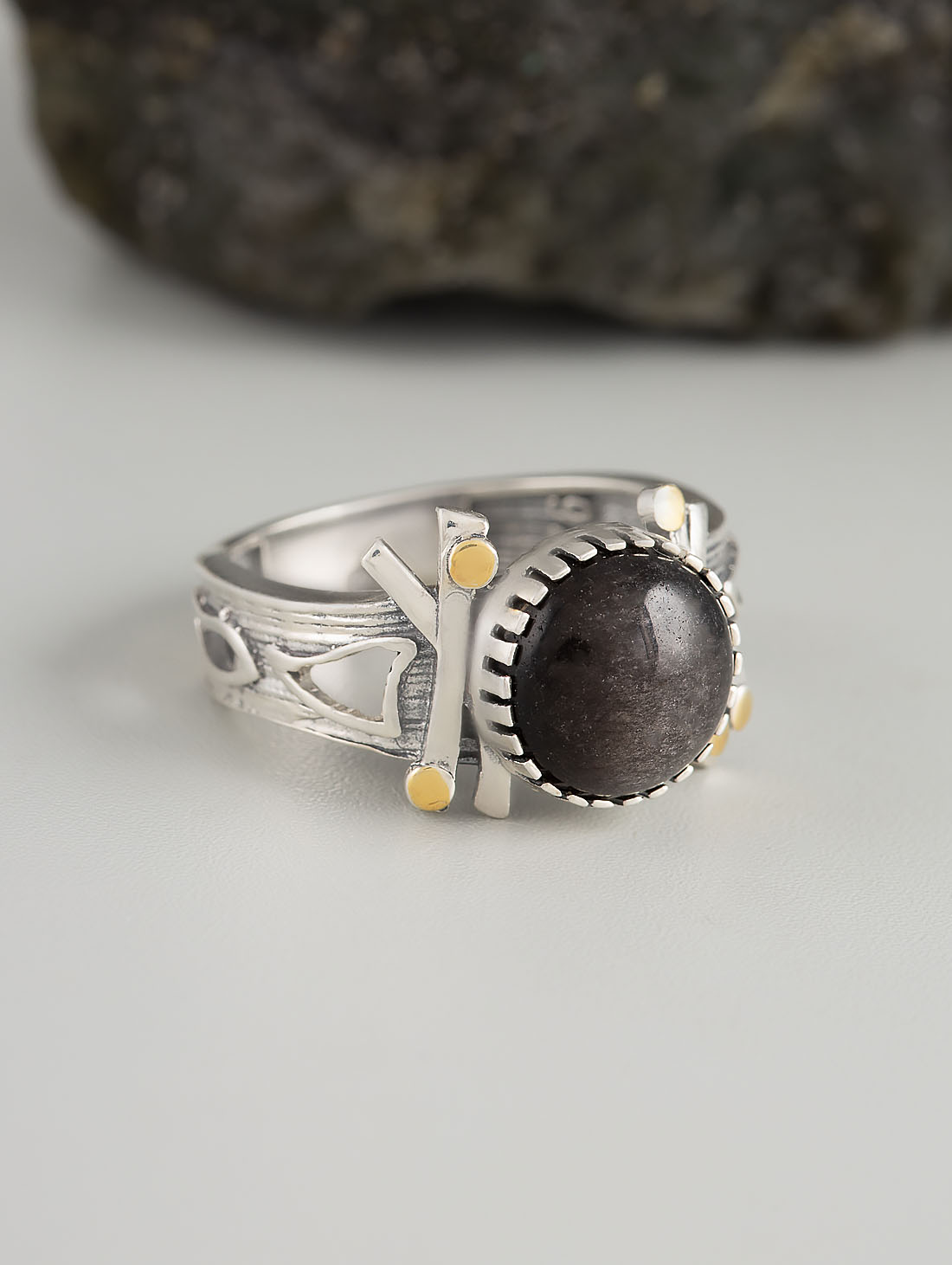 Rrr1491z Обсидиан Кольцо (Ag 925)