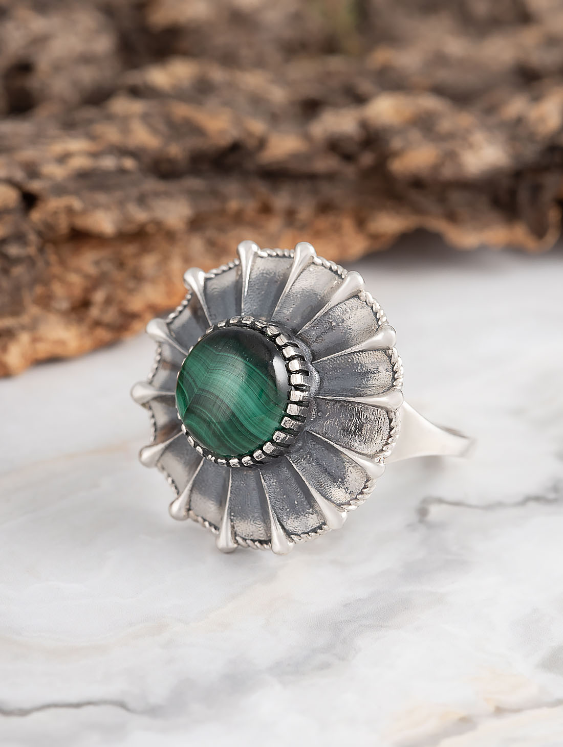 Rrr1478z Малахит Кольцо (Ag 925)