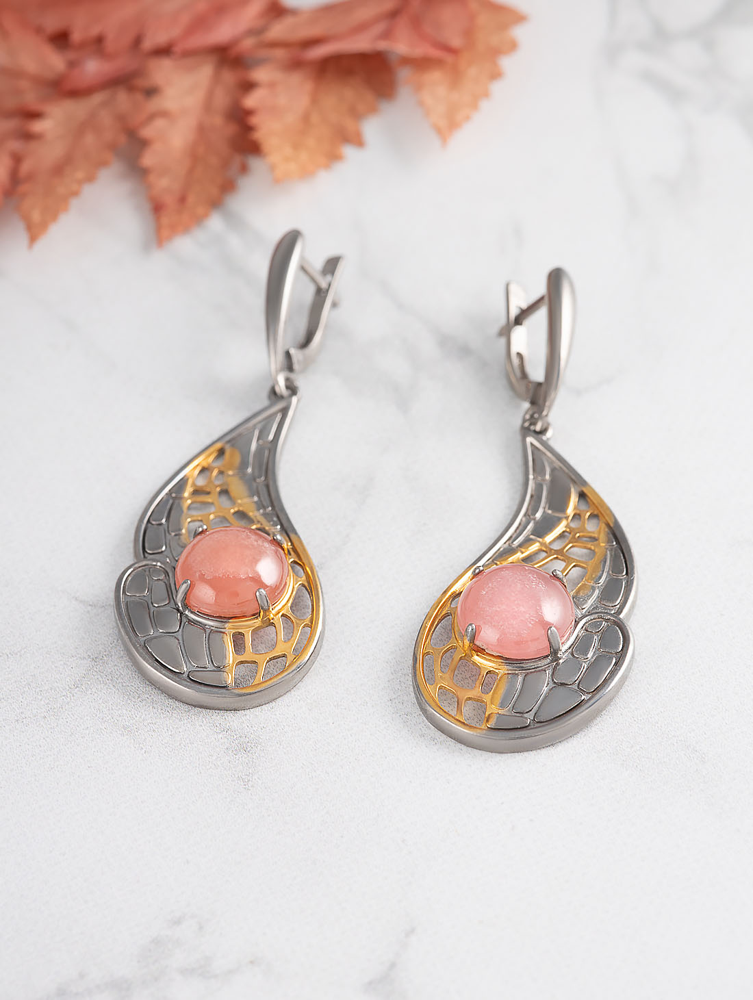 1610R Родохрозит Серьги (Ag 925)