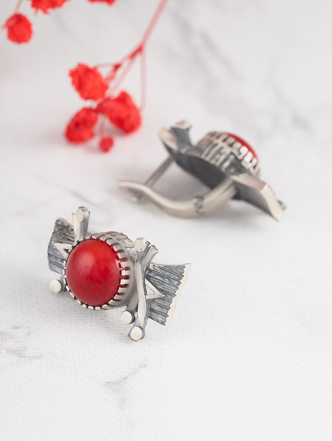 Err1491 Коралл Серьги (Ag 925)