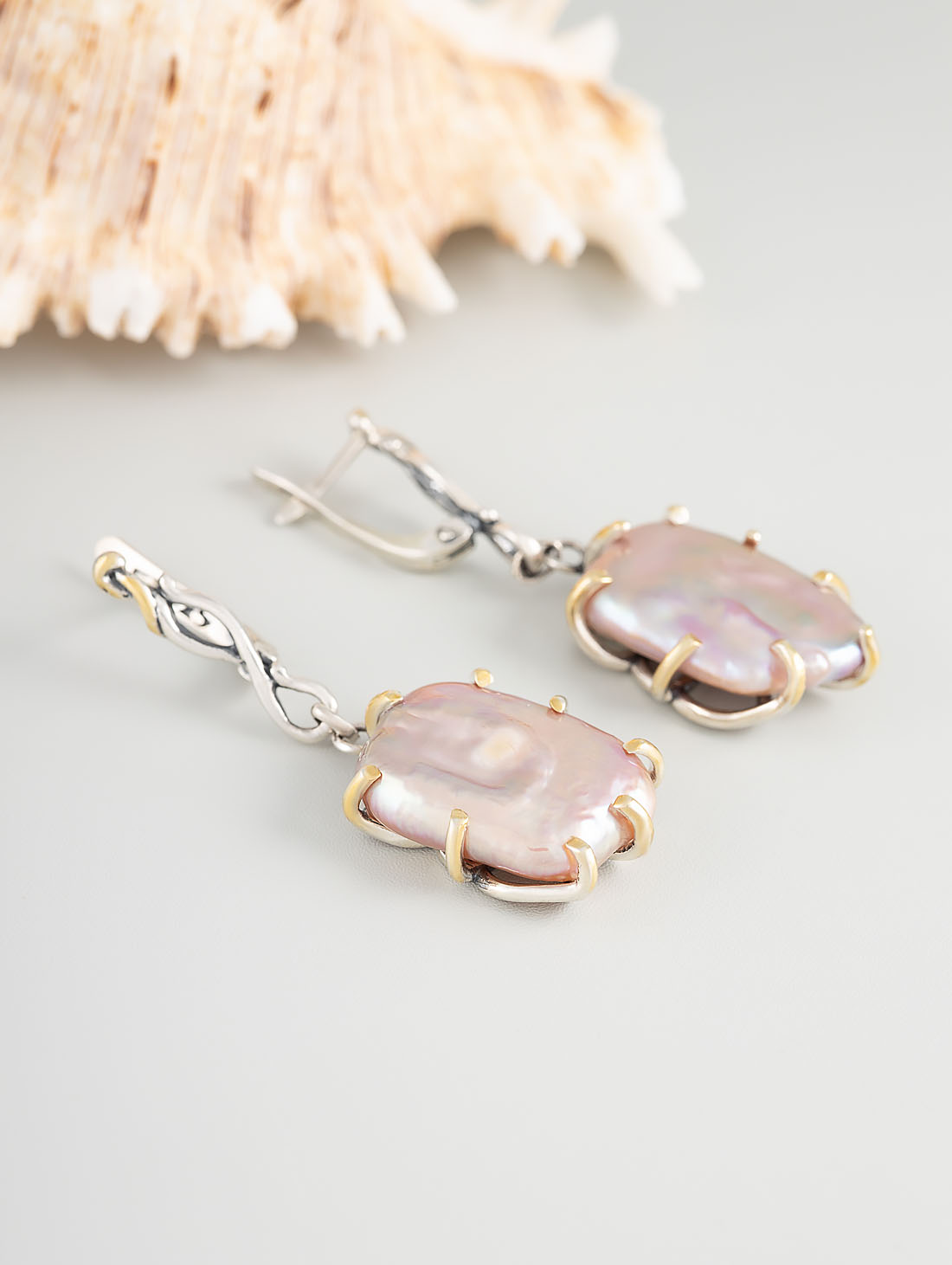 Err1453z Бароч.жемчуг роз Серьги (Ag 925)