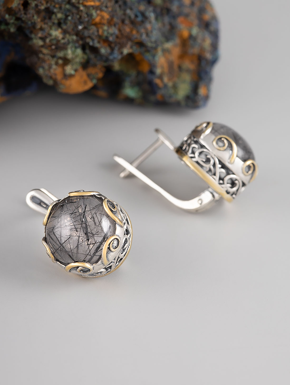 Err1351z Рутил черн Серьги (Ag 925)